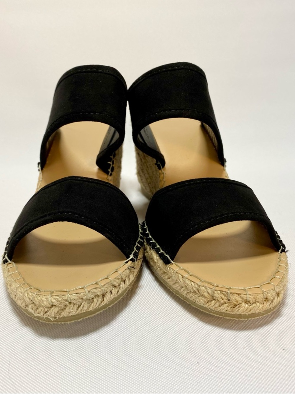 JustFab Black Double-Band Espadrille Wedge Slides